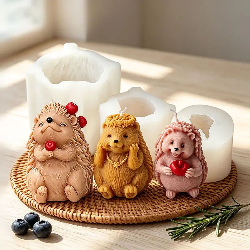 Cute Hedgehog Silicone Candle Mold DIY Cherry Hedgehog Animal Resin Mold Aromatherapy Plaster Soap Craft Making Home Decor Gift