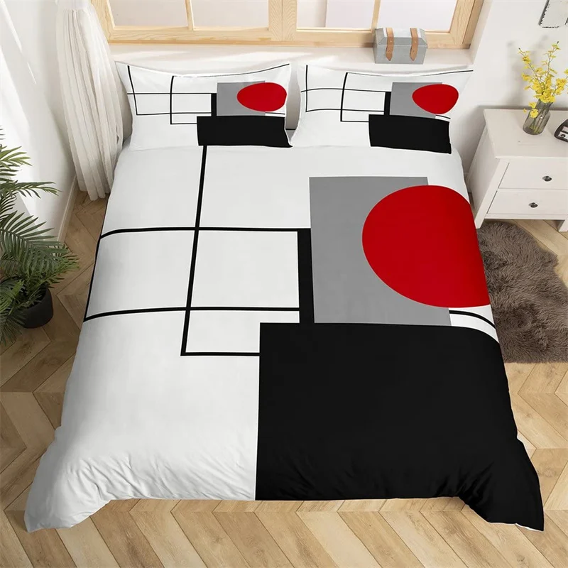 Geometric Square Duvet Cover Soft Abstract Stripes Bedding Set Circle Geometric Quilt Cover Modern Graphic Artwork Pillowcases