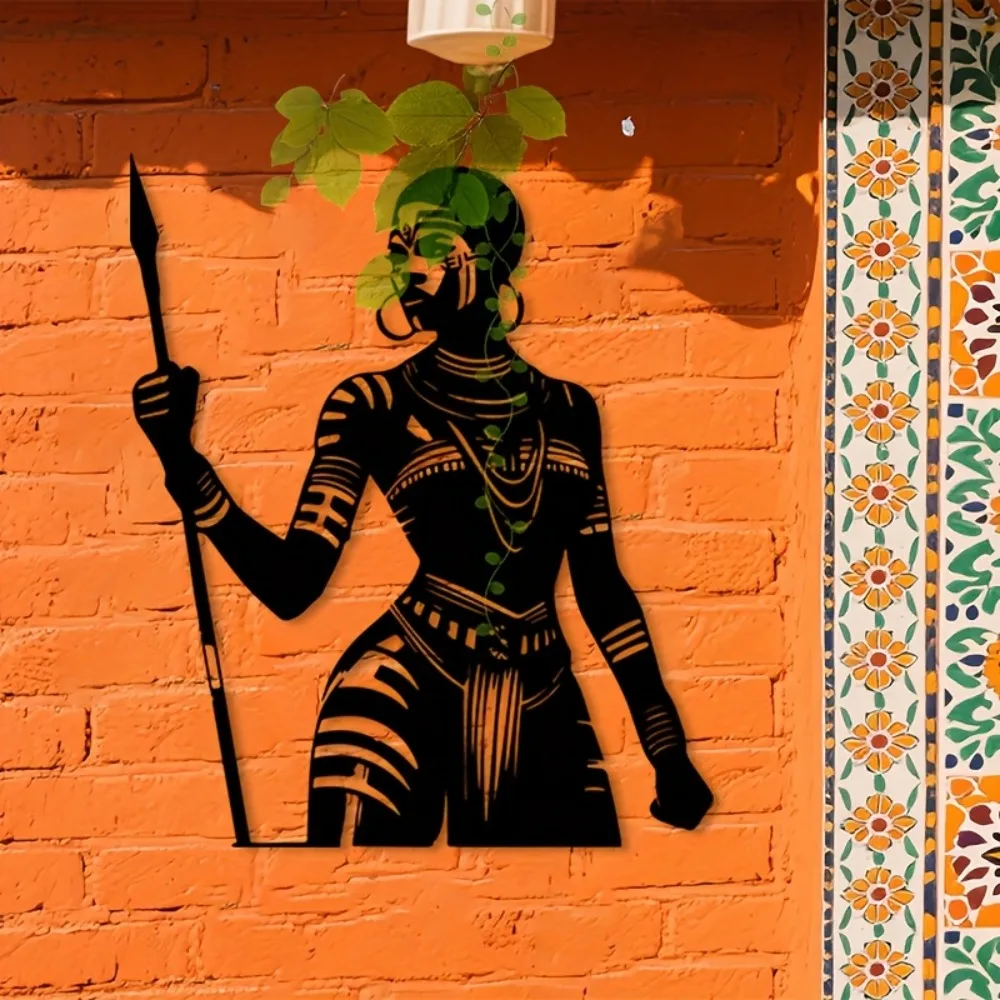CIFBUY Metal Wall Art African Woman Sculpture Mural Cultural Heritage Decor Black Iron Statue Home Gallery Decor