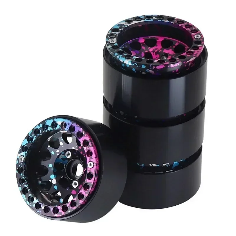 4 pièces de jantes en métal Beadlock de 1,9 pouces pour voitures RC 1/10 - 12 trous ronds, adaptateurs détachables, largeur de 30 mm, hexagone de 12 mm