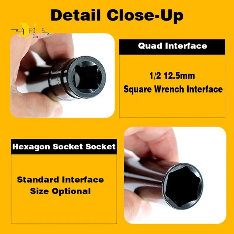 

AF95-10Piece 8-17Mm 1/2 Inch Electric Wrench Socket Lithium Electric Wrench Hexagon Opening Lengthened Black