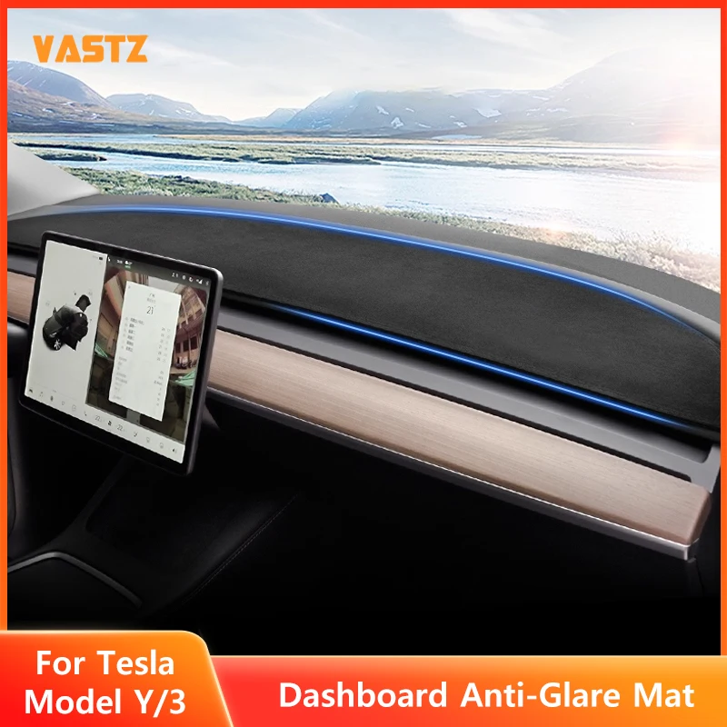 VASTZ Dashboard Anti-Glare Mat For Tesla Model Y Juniper Model 3 Highland 2021-2026 Heat Insulation Suede Fabric Sun Shade Pad