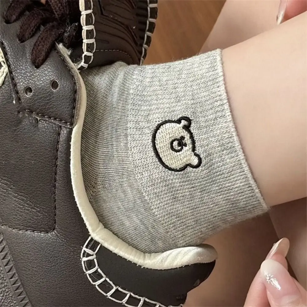 

3Pairs Fashion Thin Embroidered Bear Socks Sweet Ins Style Sweet Ankle Socks Kawaii Female Hosiery Short Tube Socks Women Girl
