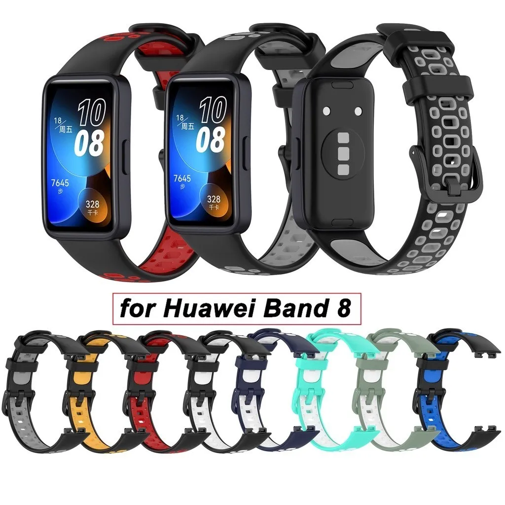 Gelang jam kompatibel untuk Huawei Band 8 9 10 gelang olahraga lubang udara silikon tali jam tangan lembut bersirkulasi