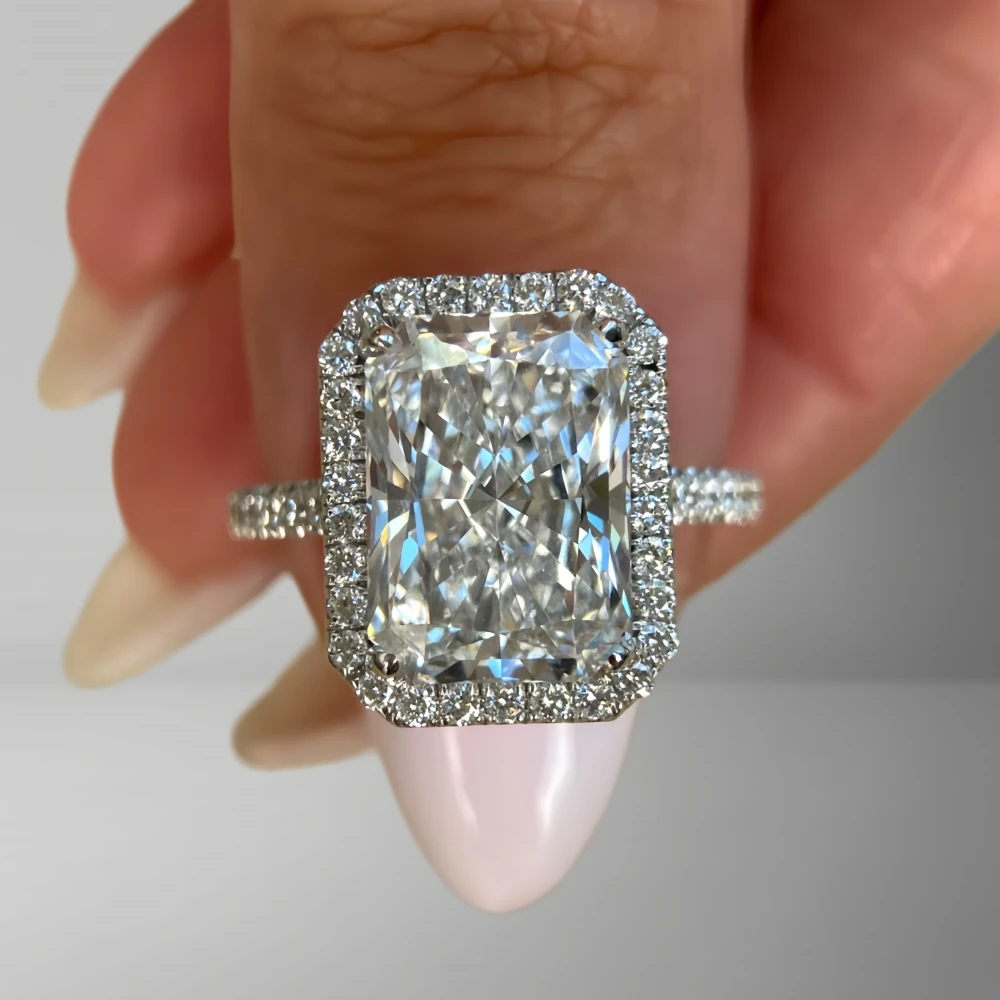 1-10Carat Radiant Cut Moissanite Engagement Ring for Women 100% 925 Sterling Silver Halo Diamond Wedding Rings with Certificate-