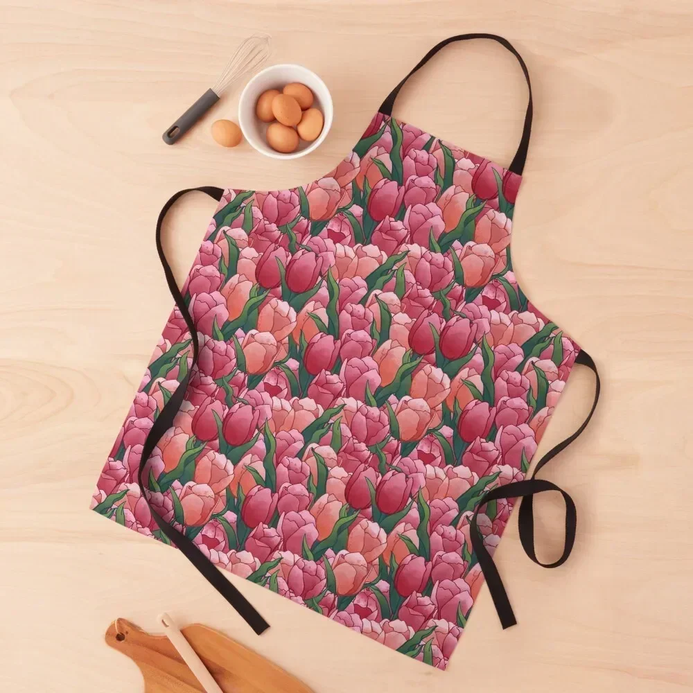 

seamless beautiful pink tulips patterns - floral watercolor Apron Women's Dresses Kitchen Front Apron