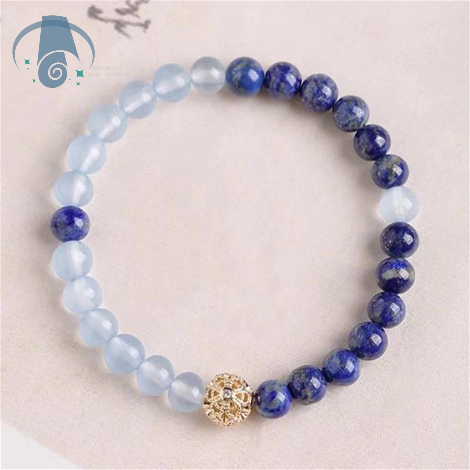 Double Layer Lapis Lazuli Bracelet Natural Stone Beads Bracelet for Women Aqua Blue Chalcedony Crystal Stackable Boho Minimalist