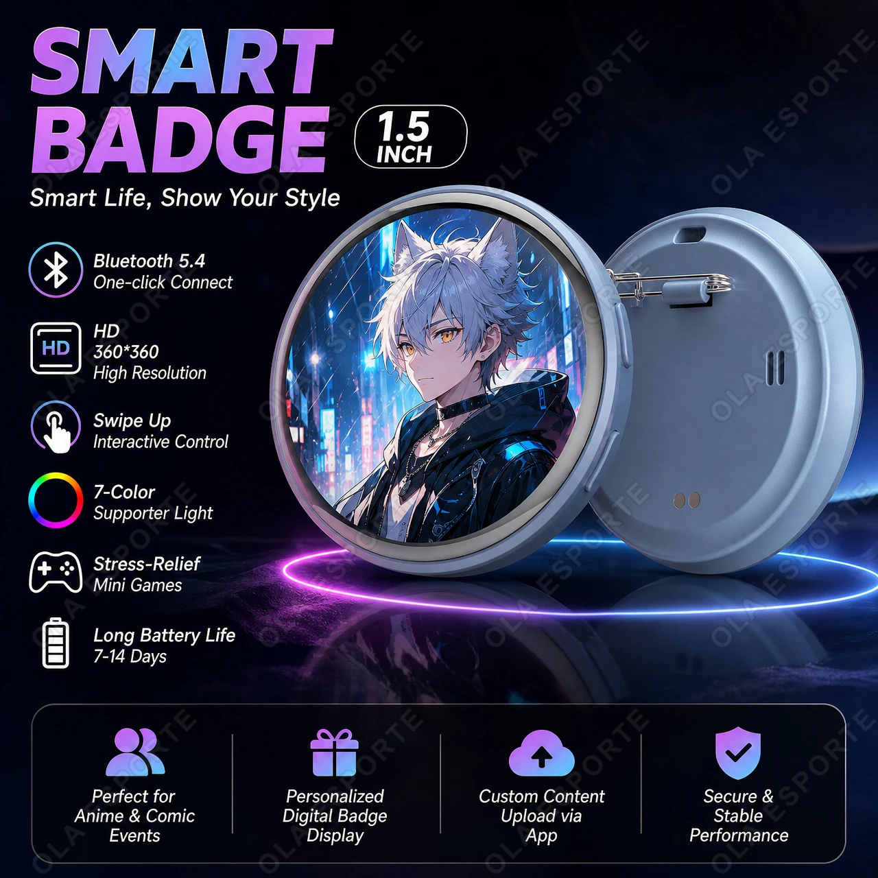 Badge Elettronici Intelligenti Dinamici con LED Digitali, Pin Anime con Controllo Touch da 1,50 Pollici per Caricare Foto e GIF, Regalo Fai-da-te per 