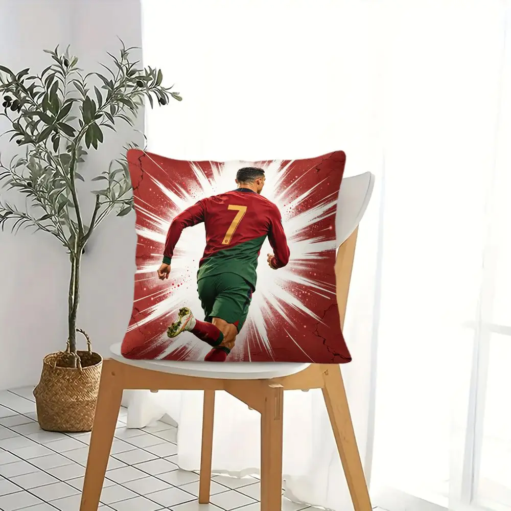 Portugal Soccer Player #7 Red Jersey Digital Print Throw Pillow Cushion for Sofa Bedroom Home Decor Gift 45x45cm
