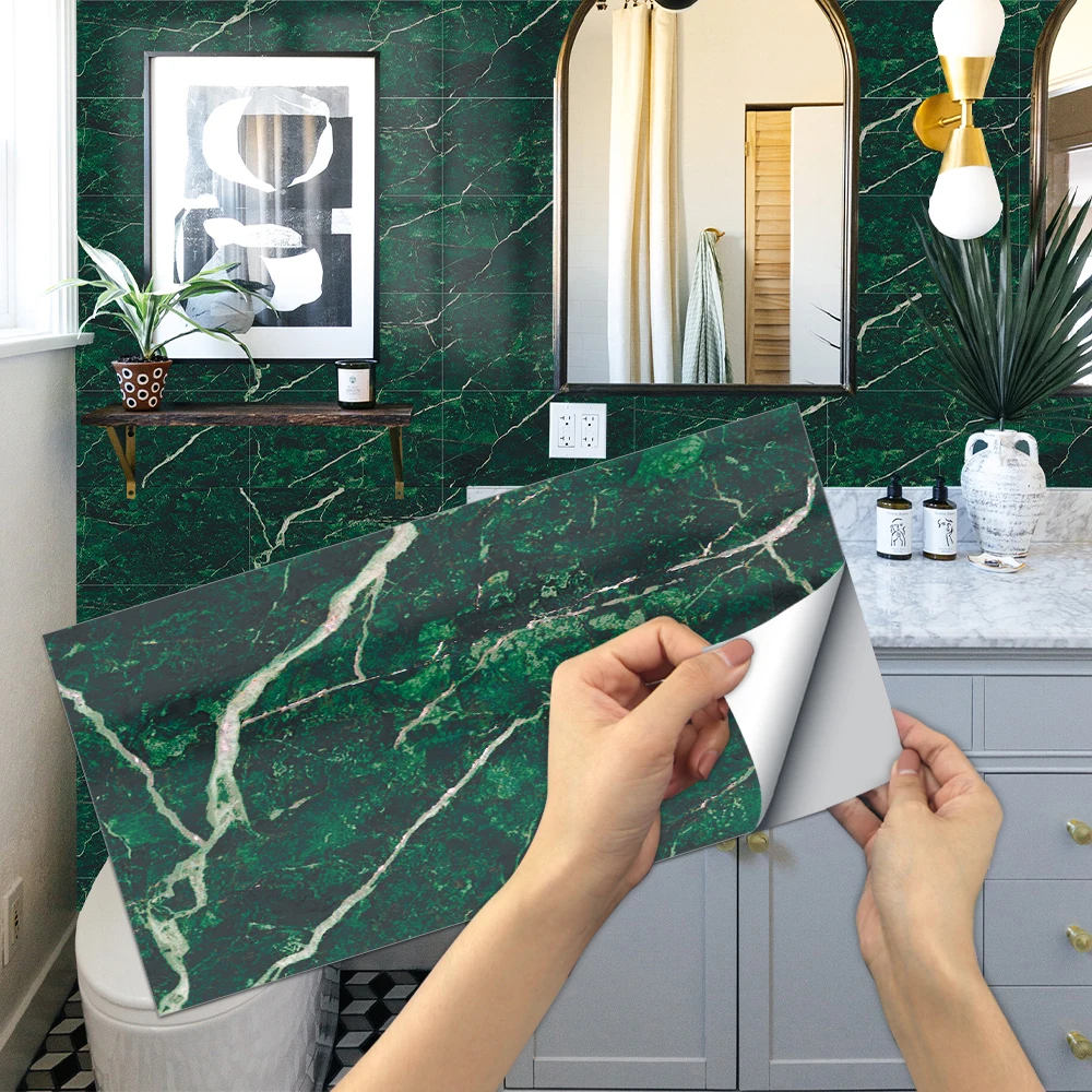 

Jade Marble Crystal Ceramic Tile Sticker Bathroom Kitchen Waterproof Wall Decoration Self-Adhesive Removable Wall Sticker