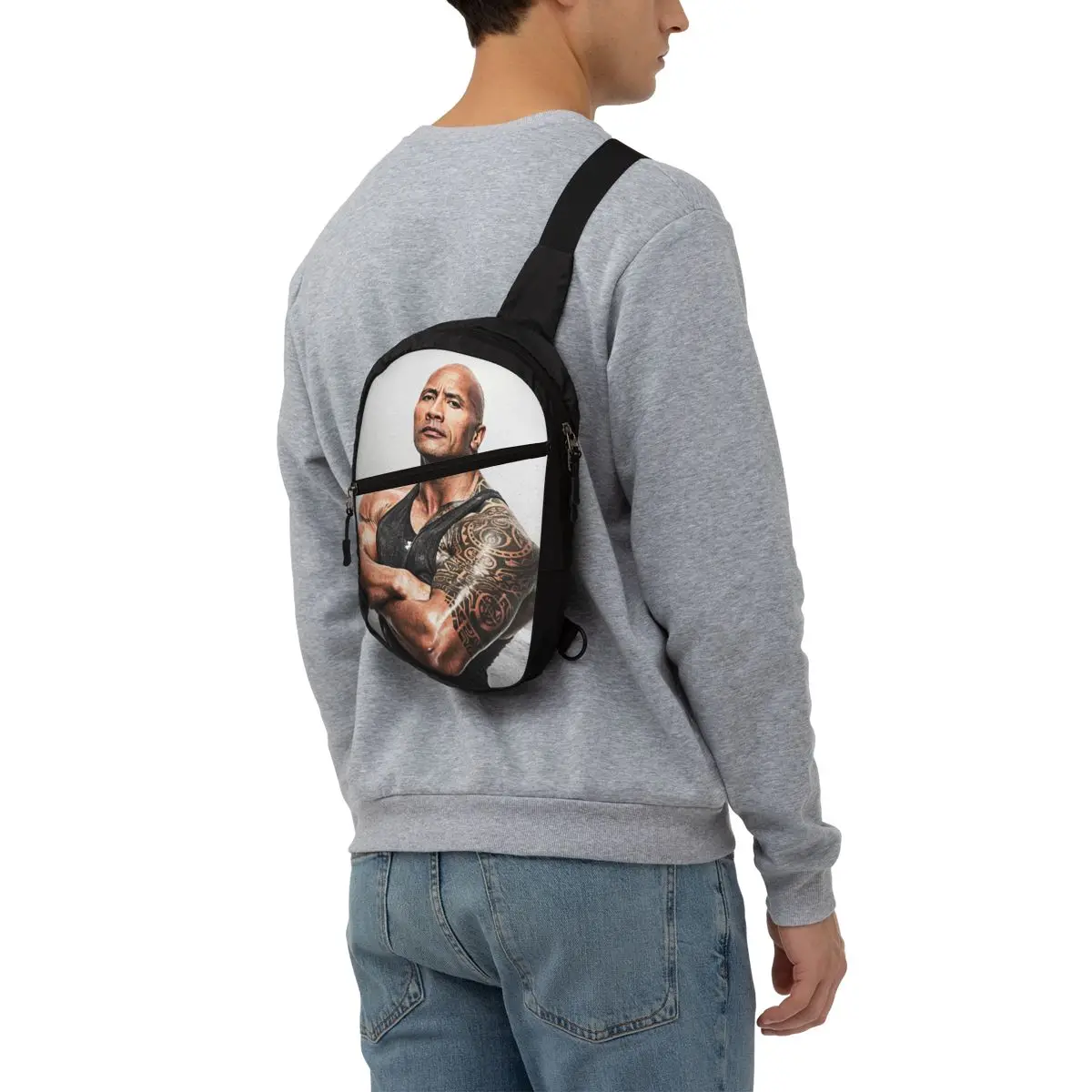 Sac à dos Cool The Rock Face Dwayne pour hommes, bandoulière, célèbre acteur Johnson, initié, poitrine, voyage