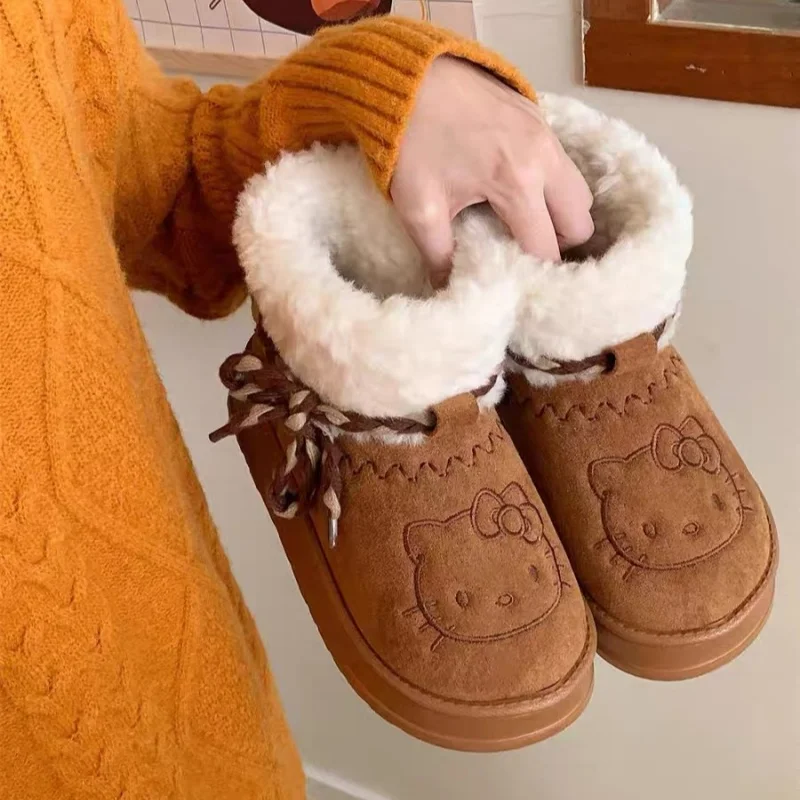 Sanrio Hello Kitty botas de nieve Anime Sanrio mujeres Y2k botas de nieve lindos zapatos de algodón cálidos Kawaii invierno antideslizante bota corta regalo