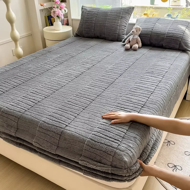 

WOSTAR пара роскошная двуспальная кровать простыня эластичный наматрасник защитный чехол 150x200 зимний теплый коралловый флис толстое постельное белье