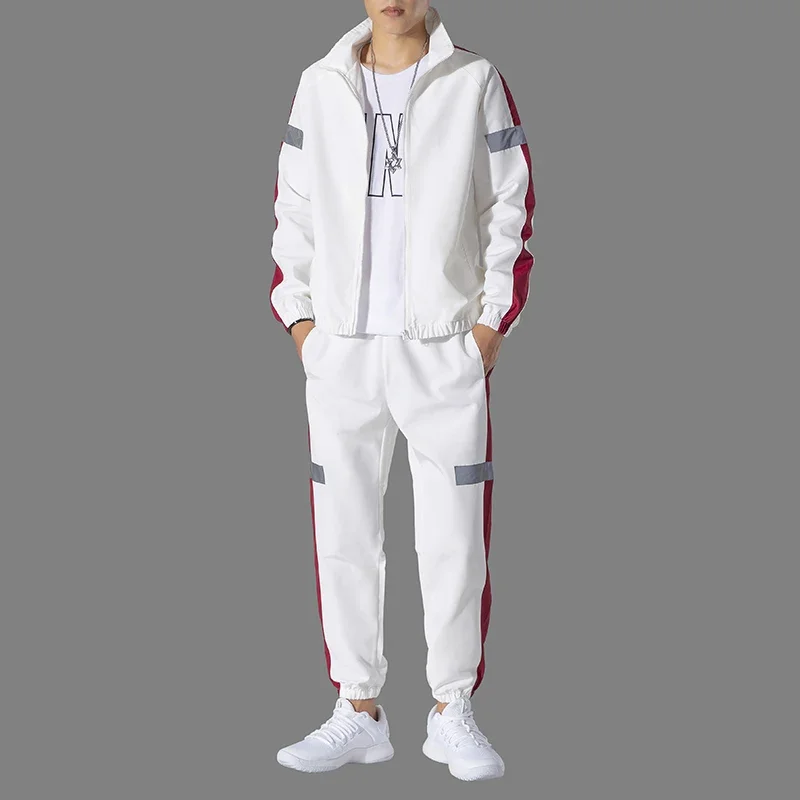 Men Clothes New Autumn and Winter Set Men's Plus Size Men's Cardigan Sports and Leisure Set Reflective Strip Two-piece Set Pant