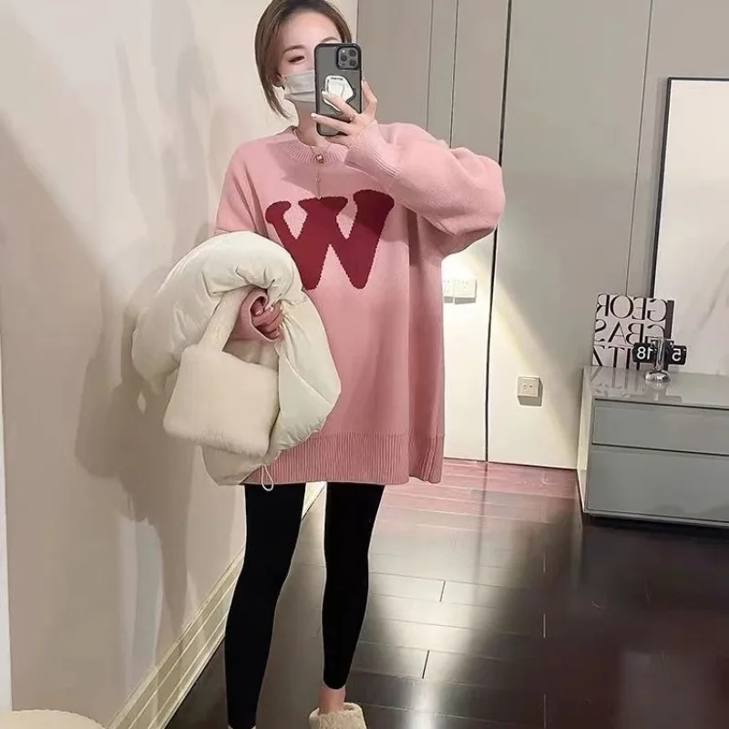 

Autumn Winter Korean Fashion Letter Solid Color Knitwear Women Simplicity Office Lady Sweater All-match Trend Knitting Tops