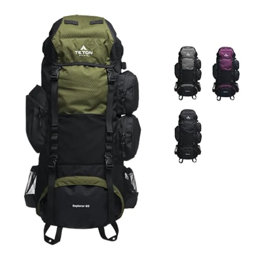 

Рюкзак Teton Explorer 65L с внутренним каркасом для походов, кемпинга и пешего туризма, с дождевиком, цвет оливковый
