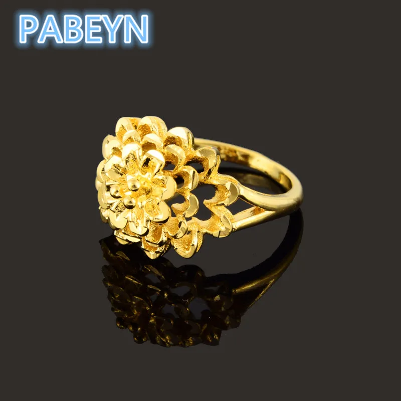 24K Gold Rings Korean Gold Plated Flower Rings Women\'s Glamour Engagement Jewelry Gifts