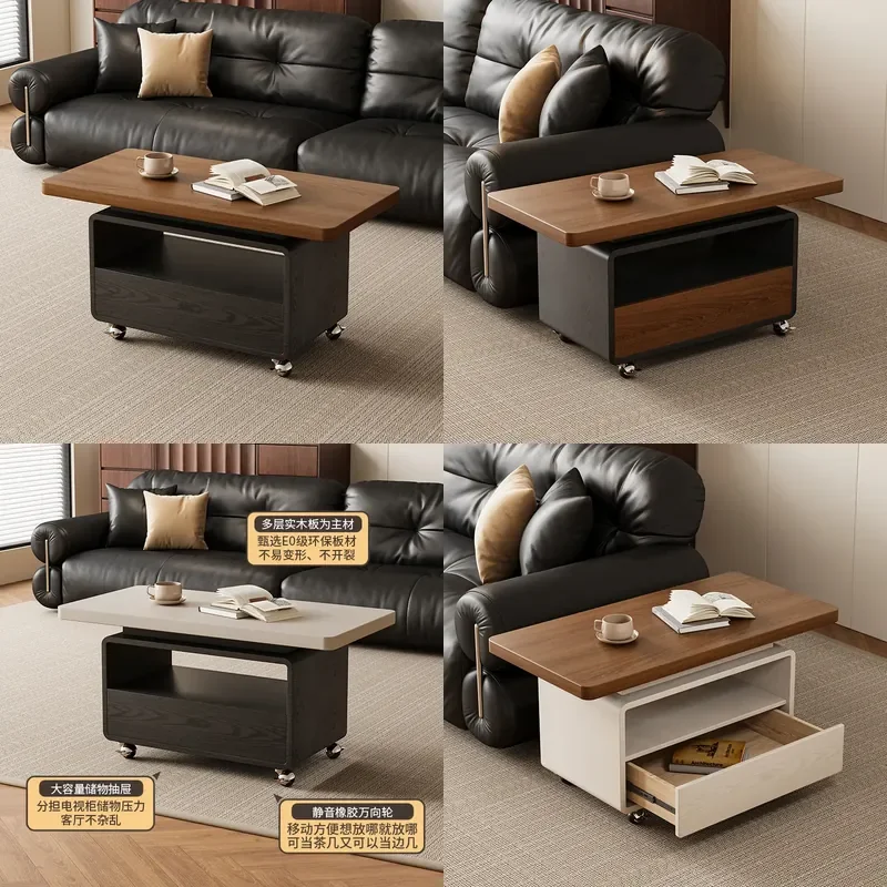 Removable Solid Wood Rectangular Coffee Table Minimalist Living Room Furniture Small Apartment High End Trolley Tea Desk