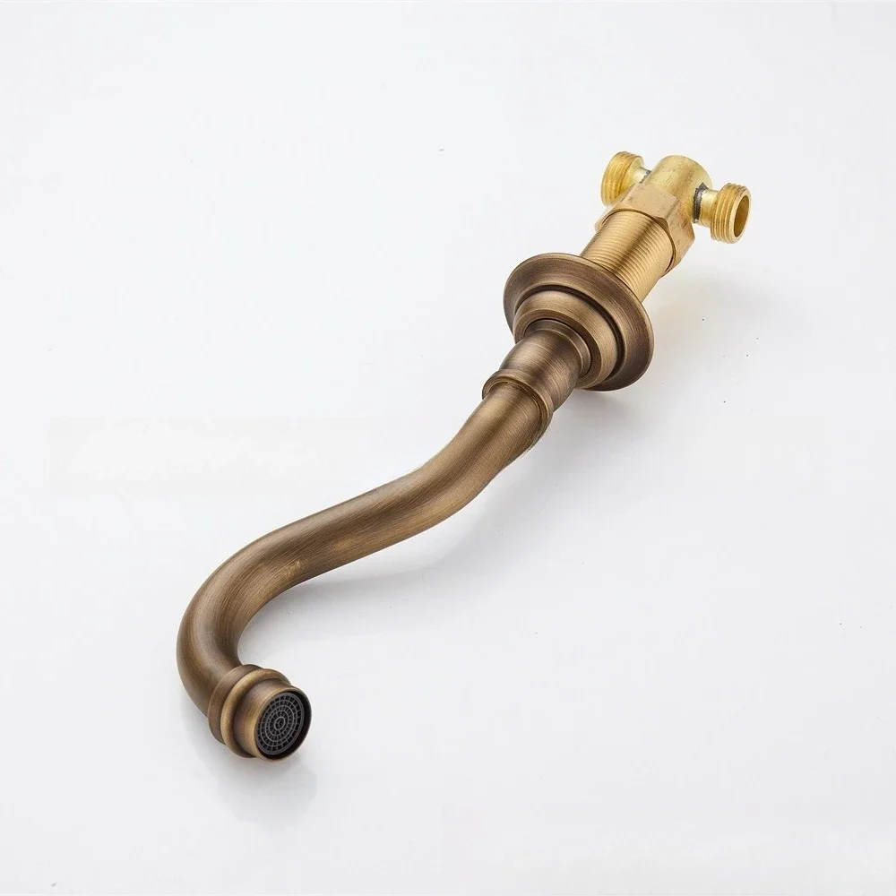 Brass split double handle basin faucet three-piece set antique wall three-hole one-piece bathroom cabinet mixed faucet