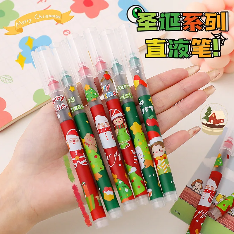 

24PCS Christmas Quick Dry Straight Liquid Ball Pen 0.5mm Exam Straight Liquid Pen Large Capacity Black Pen Water Pen