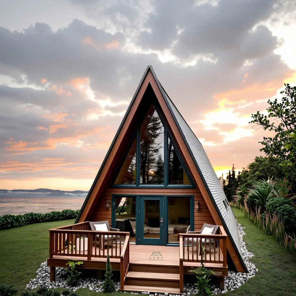 Stylish A Shaped Triangular House Solid Wood Frame Triangle Cabin Unique Architectural Design for Luxury Villa Resort Showcase