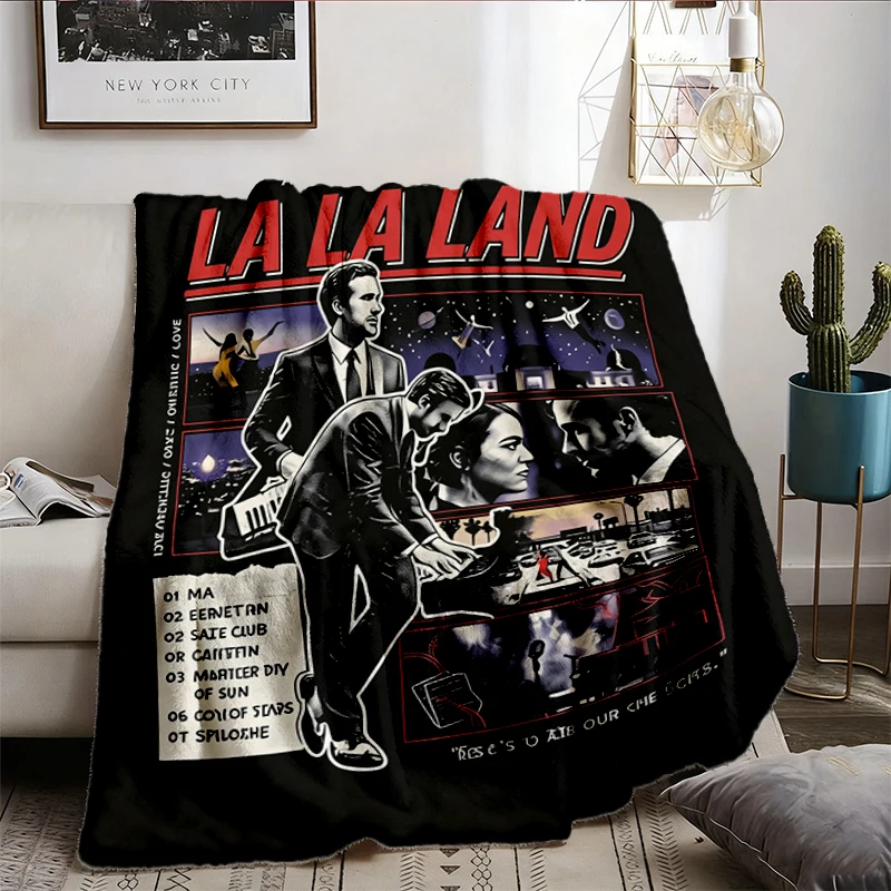 La La Land T, Flannel Blanket, City of Stars Jazz Film Graphic Flannel Throw, Mia Sebastian Movie