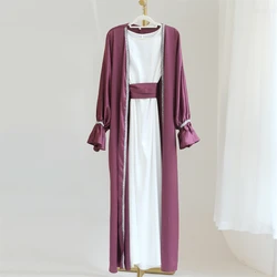 Abaya abierta para mujer musulmana, Kimono con cuentas, cárdigan, Maxi vestido, caftán de Turquía, bata larga de Dubái, Eid, Ramadán, vestidos modestos, ropa para mujer