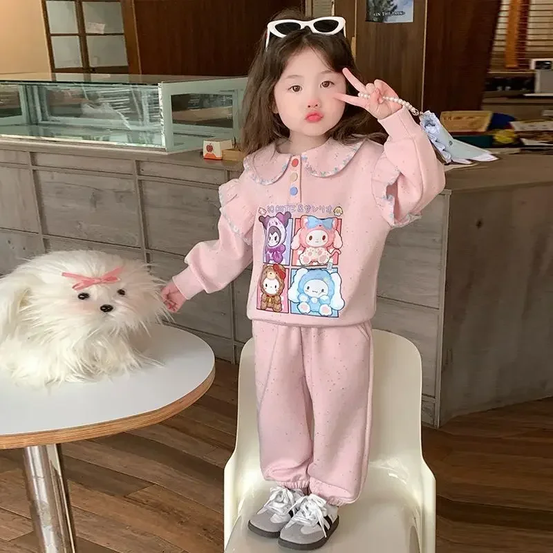 My Melody Anime Kawaii Sanrio Felpa con cappuccio a maniche lunghe Pantaloni Set Bambini carini Hello Kitty Camicia sportiva per il tempo libero per bambini Regali