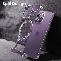 Eary Metal Phone Case for iPhone 16 Pro Max/Plus/15/14 with Magsafe Kickstand 360°Rotatable Magnetic Framless Phone Cover Shells