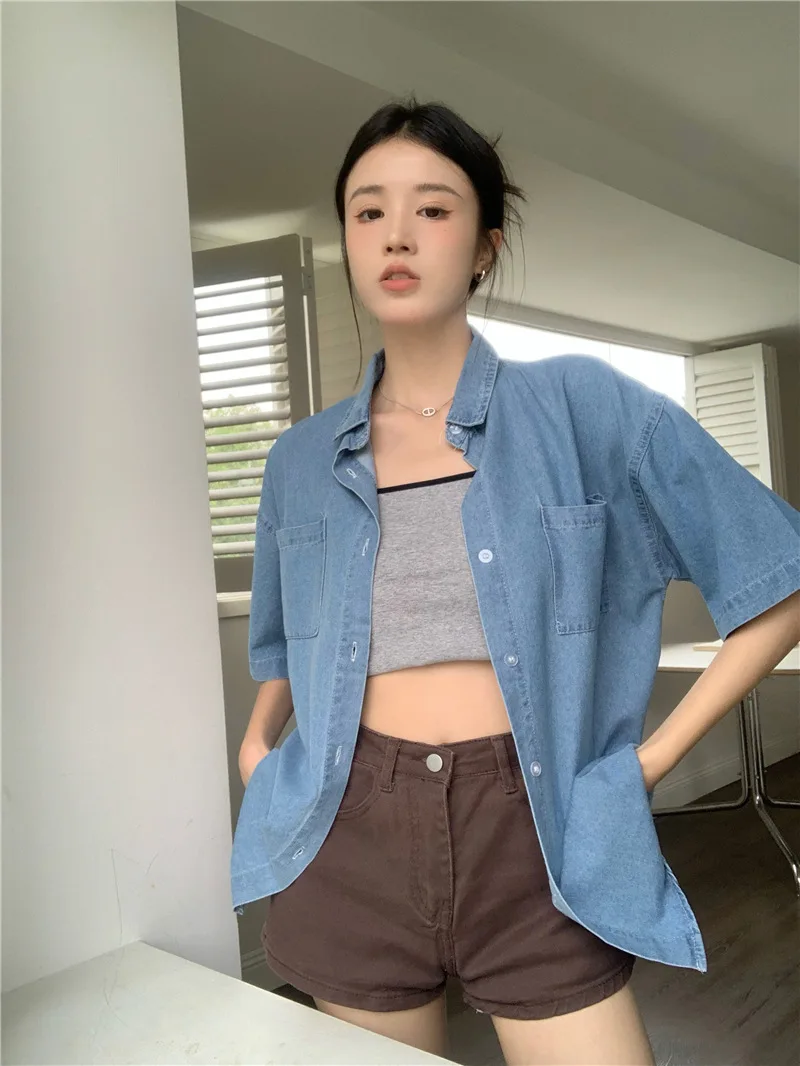 

Джинсовое пальто, осеннее женское летнее вязаное ультра-короткое пляжное платье в стиле хип-поп, минималистичный реглан с чистыми цветными блоками