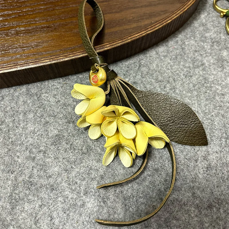 Pendentif de sac à fleurs en cuir véritable, marque Design Original, exquis, fait à la main, Simulation de fleur, porte-clés tulipe Osmanthus