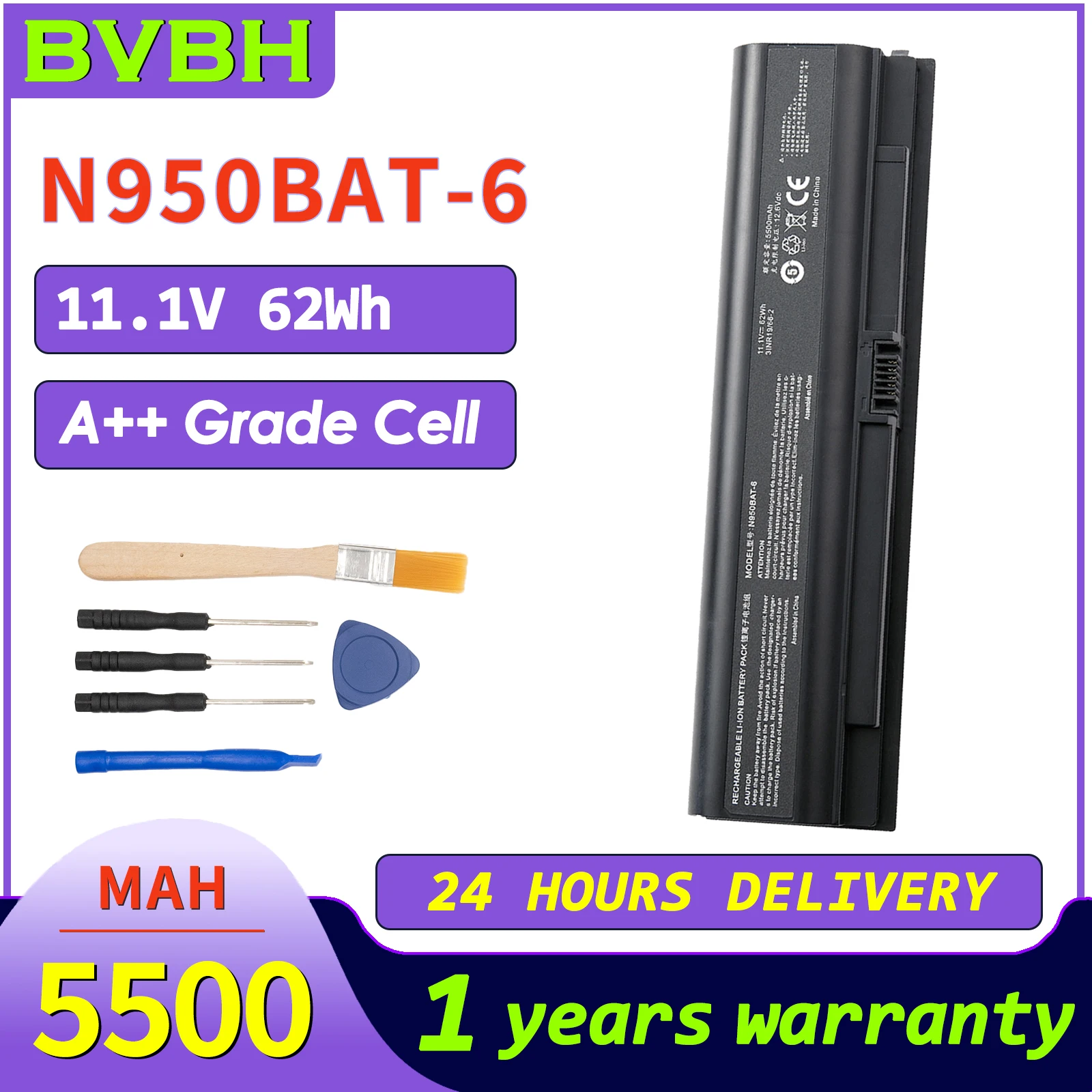 BVbh N950BAT-6 5500mAh Laptop Battery for CLEVO ShenZhou Ares ZX7-CP5S2 ZX7-CP7S2