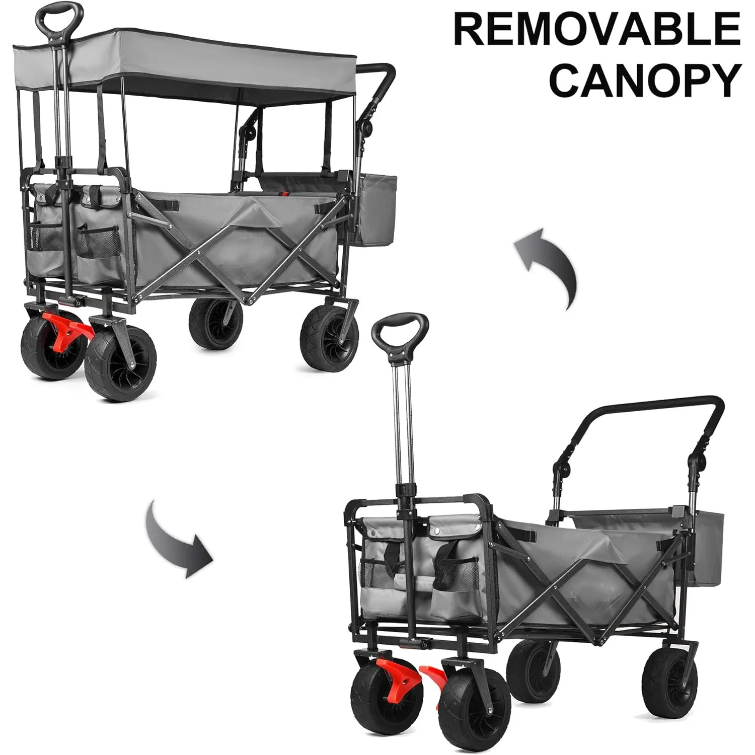 Collapsible Canopy Wagon - Heavy Duty Utility Outdoor Foldable Garden Cart - with Adjustable Push Pulling Handles