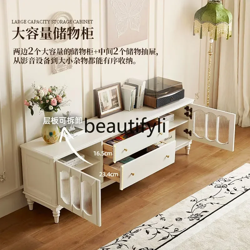 

SS French TV cabinet retro cream style solid wood TV cabinet coffee table combination American style