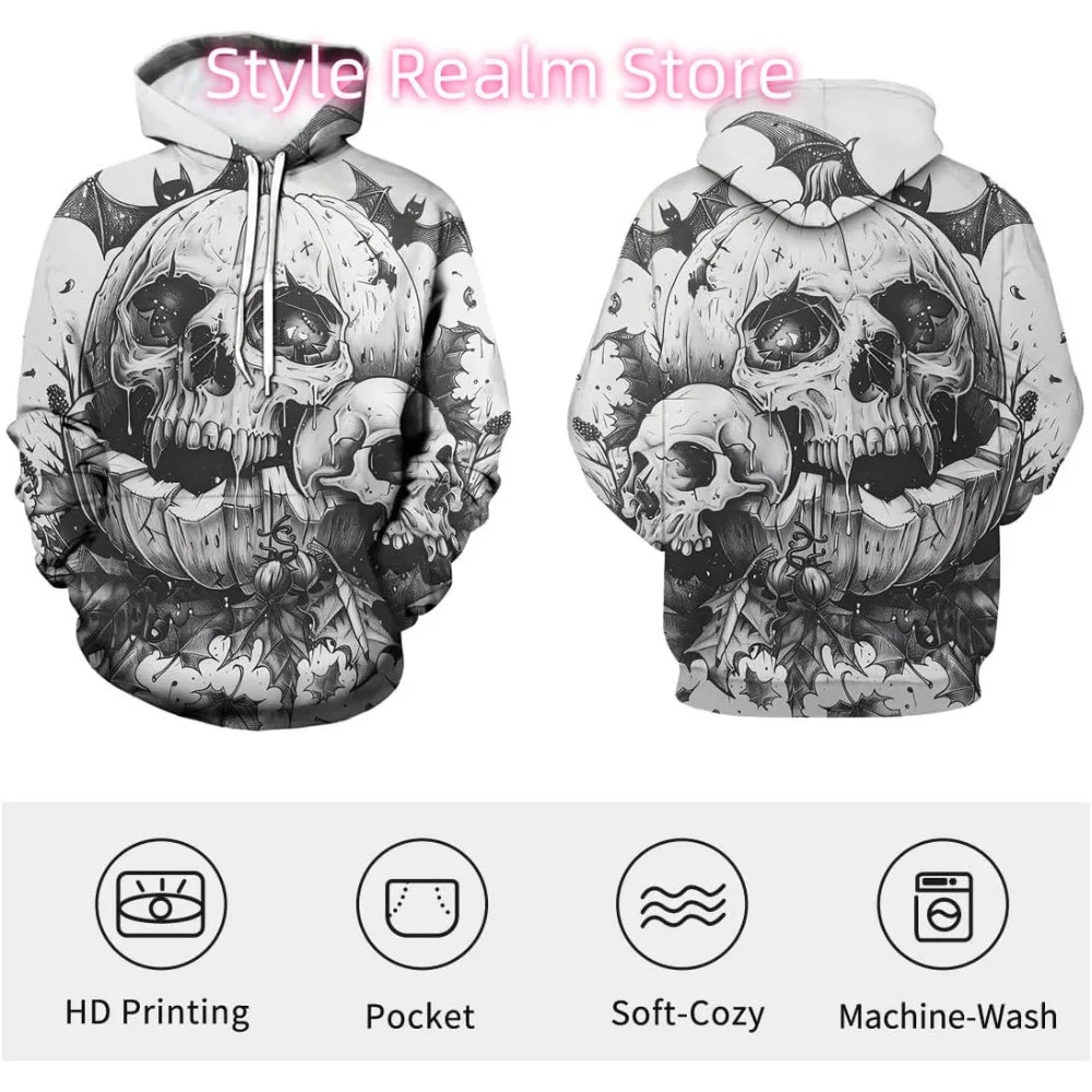 الجمجمة هوديي للرجال هالوين تريبي الهيكل العظمي الأزهار الرسم مقنعين بلوزات السترة