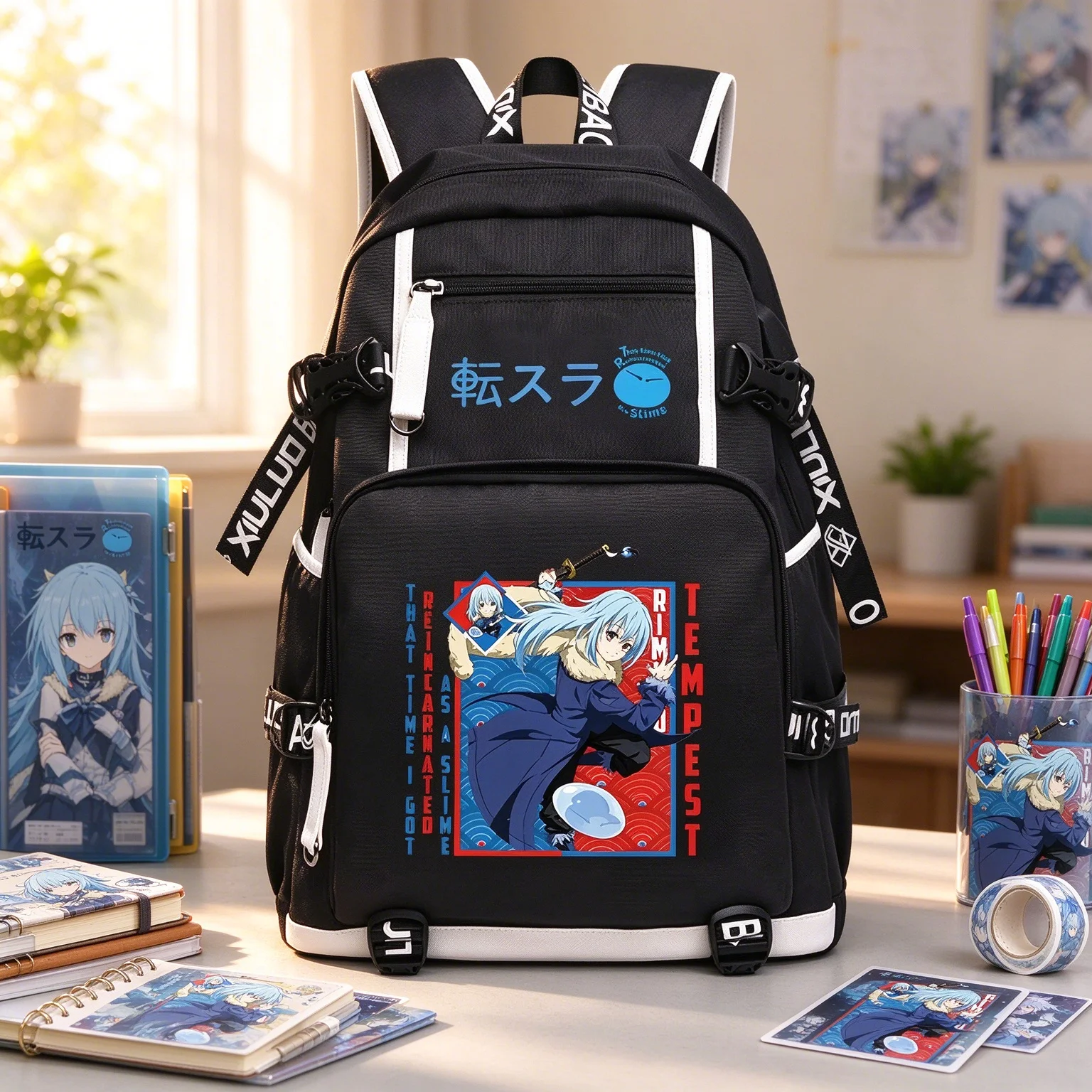That Time I Got Reincarnated as a Slime Large Teenager School Bags Oxford Travel Bags USB Port Laptop Backpack Cartoon Bookbag