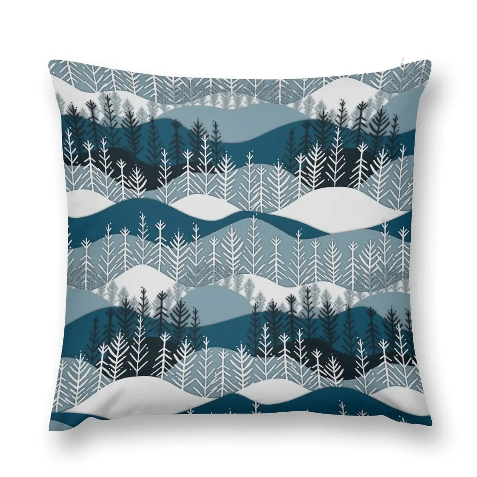 Simple Scandi Folk Style Landscape Pattern in Blue Throw Pillow bed pillows Custom Cushion Photo Cushion Child pillow