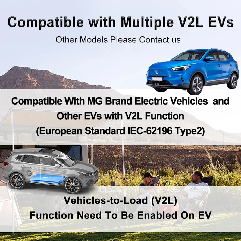 V2L Discharger for Type 2 Car Discharge EV Cable Adapter Support MG BYD Kia Hyundai Discharge V2L Vehicle to Load IEC62196-2