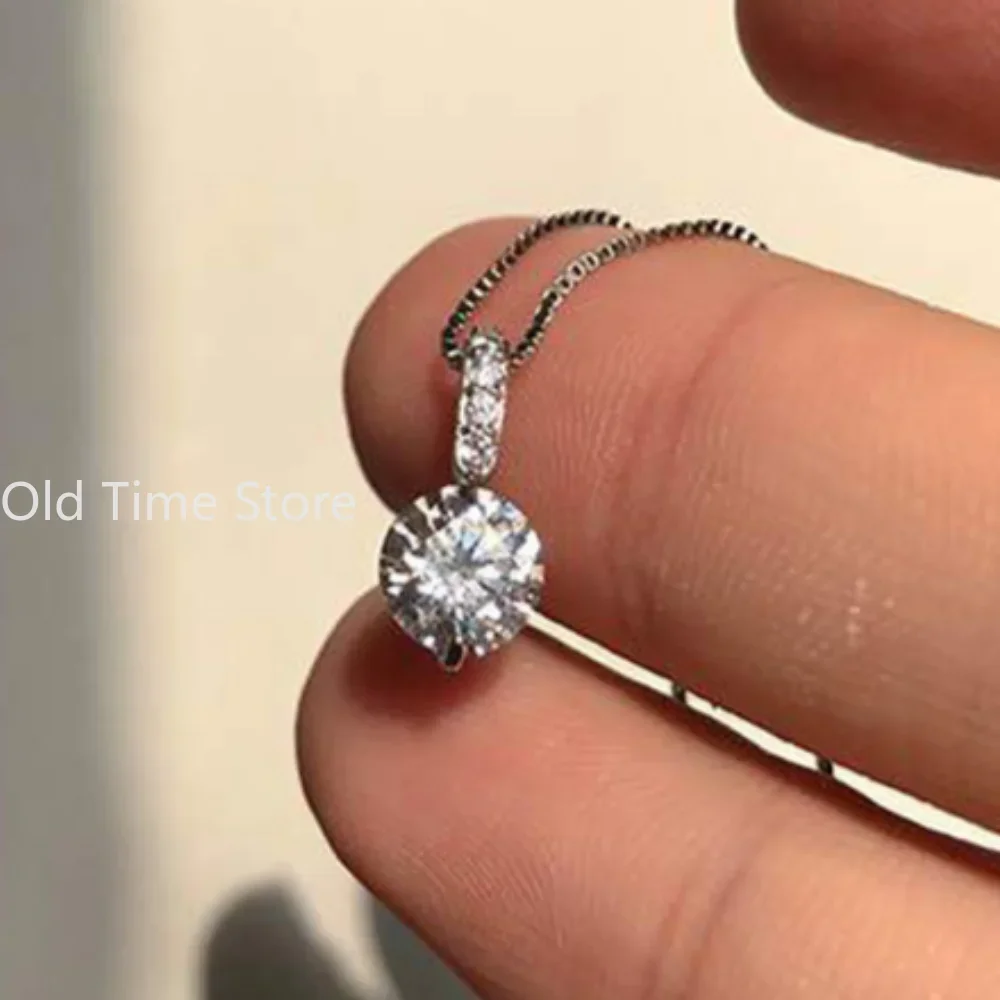 Fashion 925 Sterling Silver Round Zircon Necklace Minimalist Style Charm Choker Pendant Party Gift For Women's Fine Jewelry