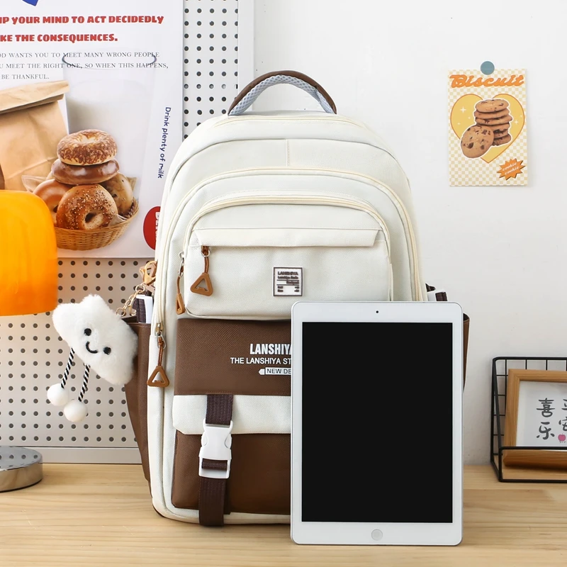 5-piece Set of Free Pendants Forest Style Korean Version Casual Harajuku Student Backpack for High School Girls Large Capacity
