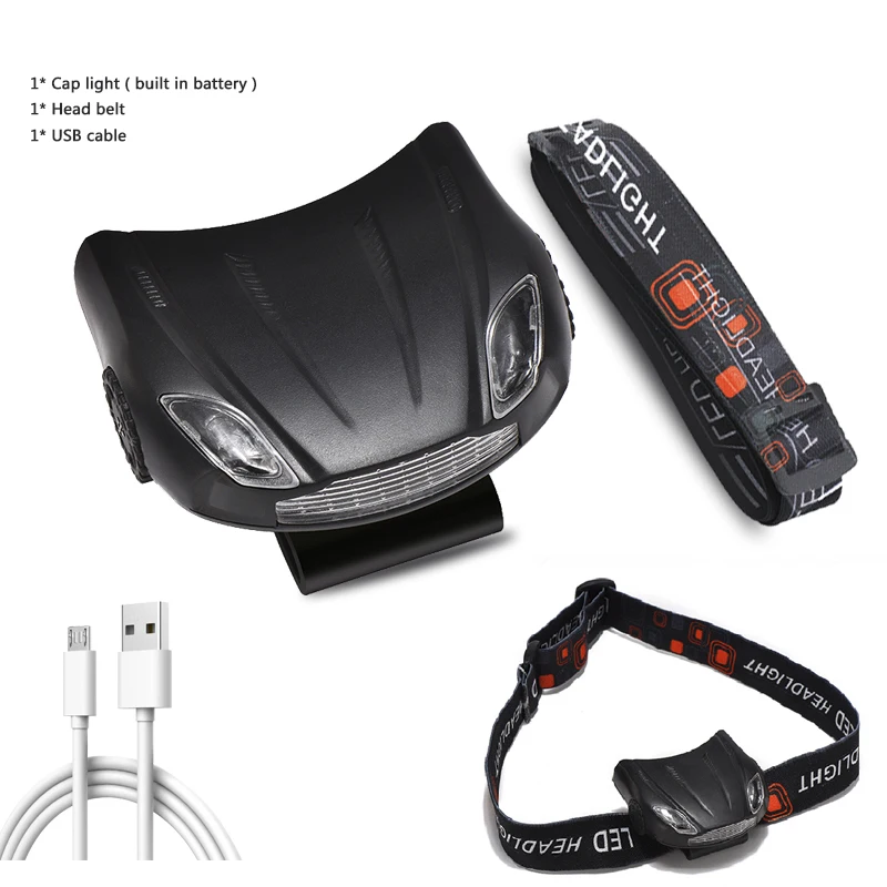 Smart Multifunction Sensorled 2 in 1 Headlamp Cap Light Build-in Battery USB Rechargeable Head Flashlight Headlight Lamp Torch