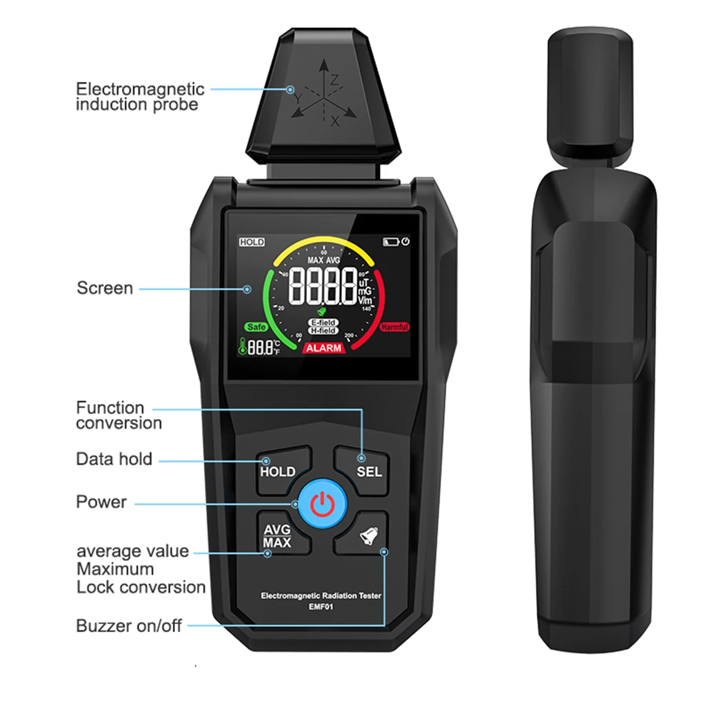 Emf Meter Digitaal Kleurenscherm Huishoudelijk Elektromagnetisch Veld Emf01 Detector Golfstraling Elektromagnetische Veldstraling