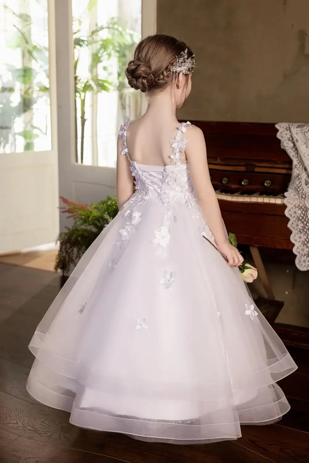 3D Flower Appliques Dress First Communion Dresses for Girls Tulle Flower Girl Dress for Wedding pageant dresses for girls