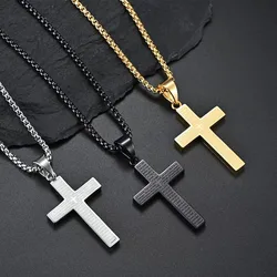 Personality Silver Color Stainless Steel Cross Bible Necklace for Men Does Not Fade Classic Simple Hip Hop Rock Chokers Jewelry