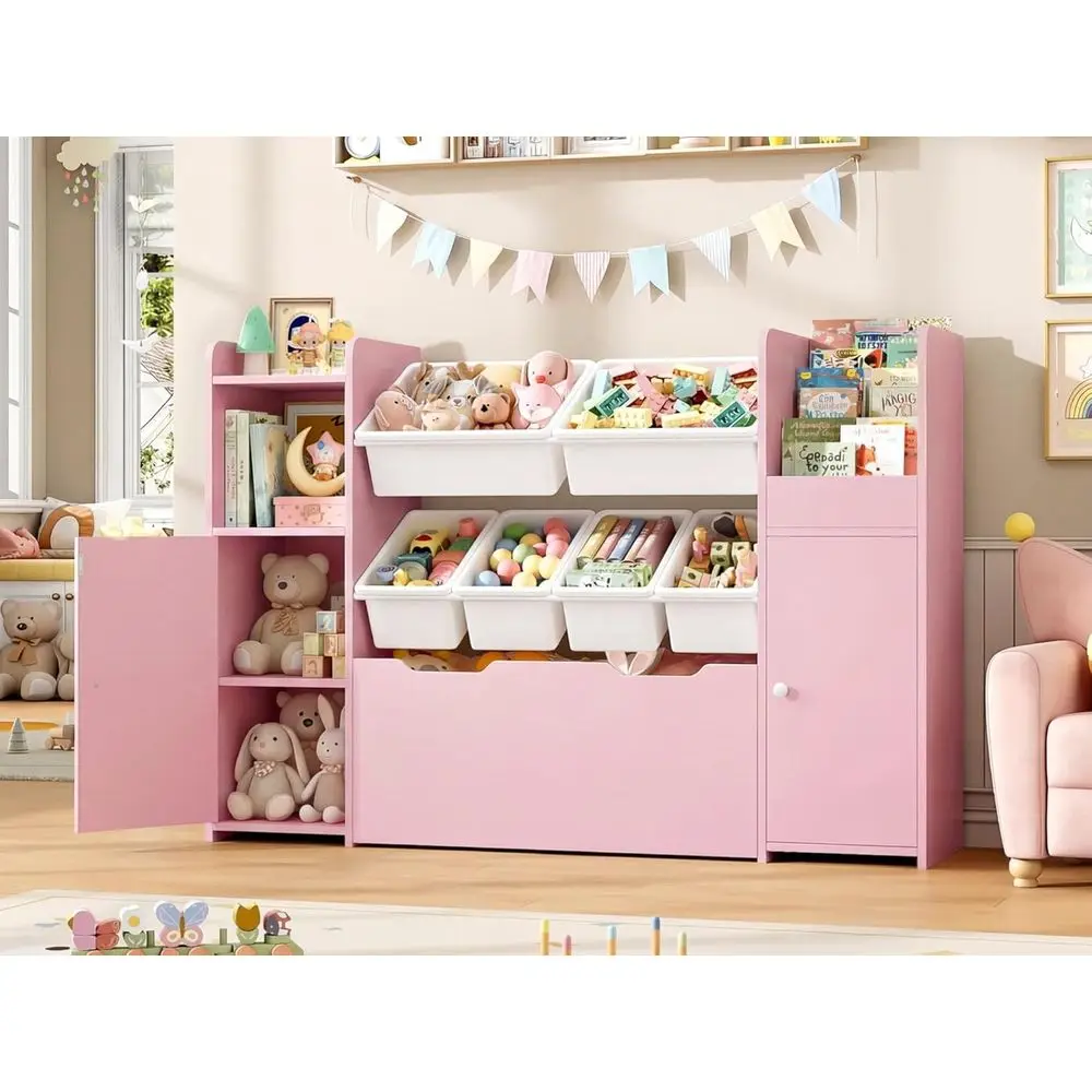 

55-Inch Kids Toy Storage Organizer with 6 Bins, Playroom Cabinet, Adjustable Shelves, Suitable for Boys and Girls, Nursery, Livi