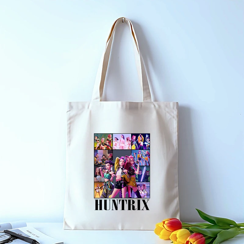 

Холщовая повседневная сумка-тоут в стиле аниме KPop «Охотники на демонов», легкая женская сумка-тоут с героями мультфильмов, повседневная сумка-шоппер для покупок