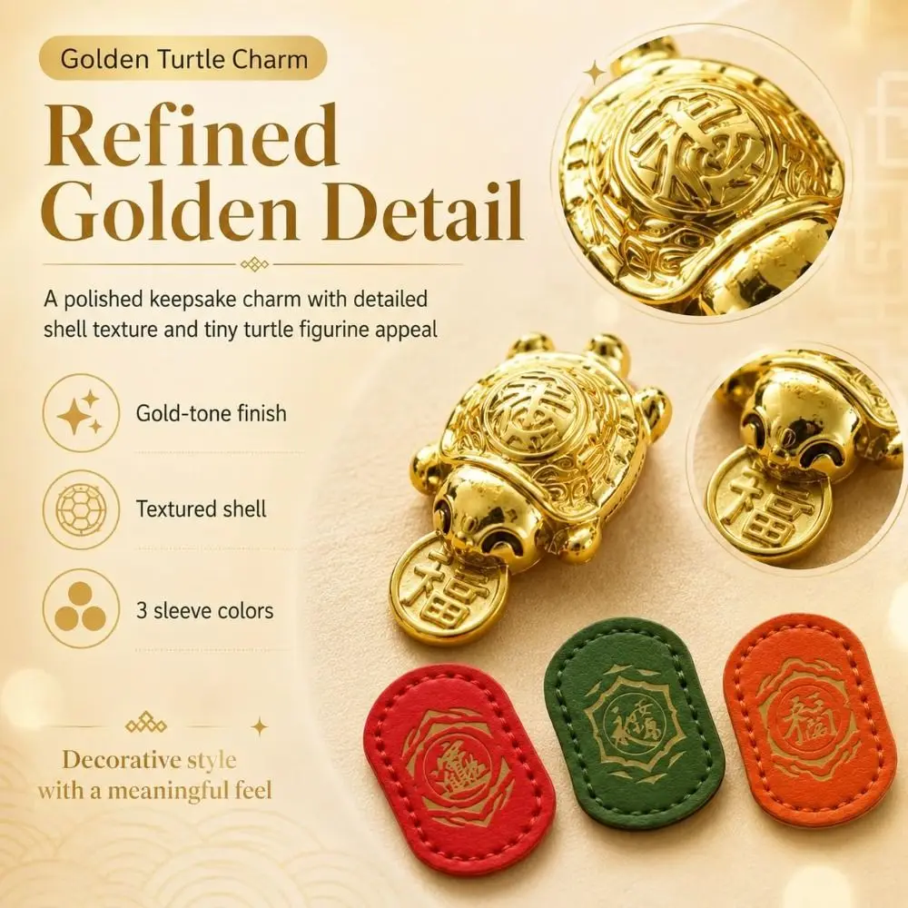 Fengshui Lucky Turtle Wallet Charm Handcrafted Leather Sleeve Wallet Charm Coin Biting Detailed Shell Texture
