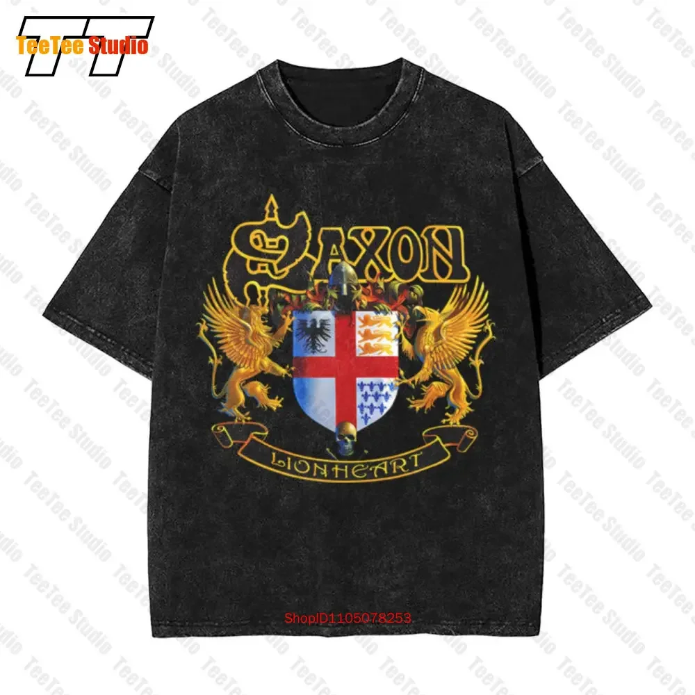 Saxon Lionheart Logo Vintage Oversized T-Shirt 3G33