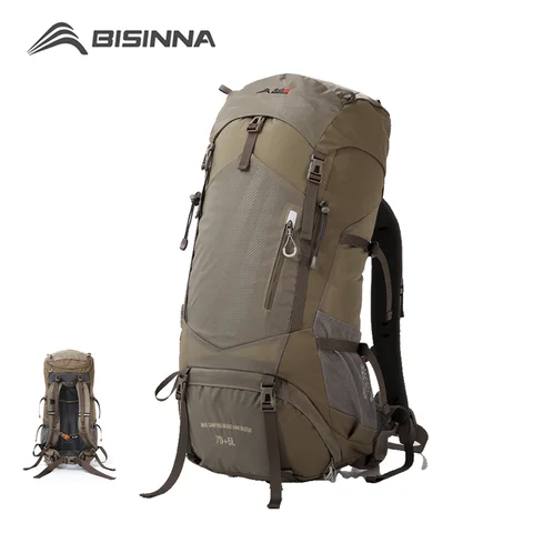 BISINNA 70L 캠핑 배낭 야외 여행용 레인 커버가있는 대용량 스포츠 가방 등산 등산 하이킹 트레킹