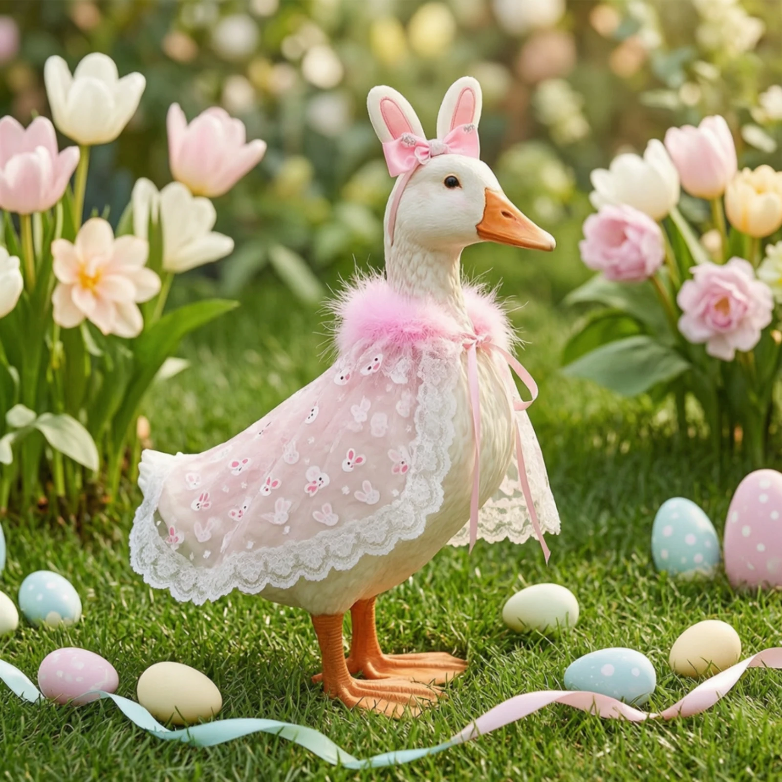 Goose Costume with Bunny Ears Pink Goose Costume with Bunny Ear Hat Clothes Festive Decorations Pastel for Homeowners